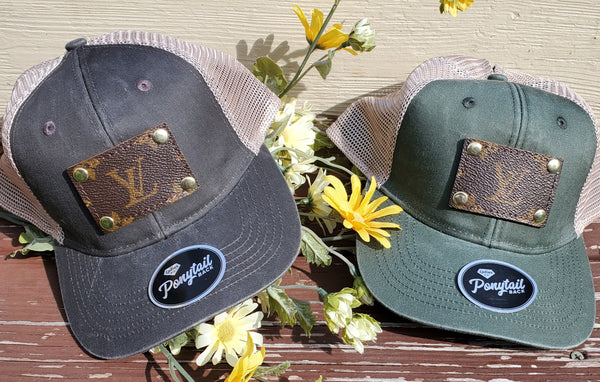 Upcycled ponytail trucker hat